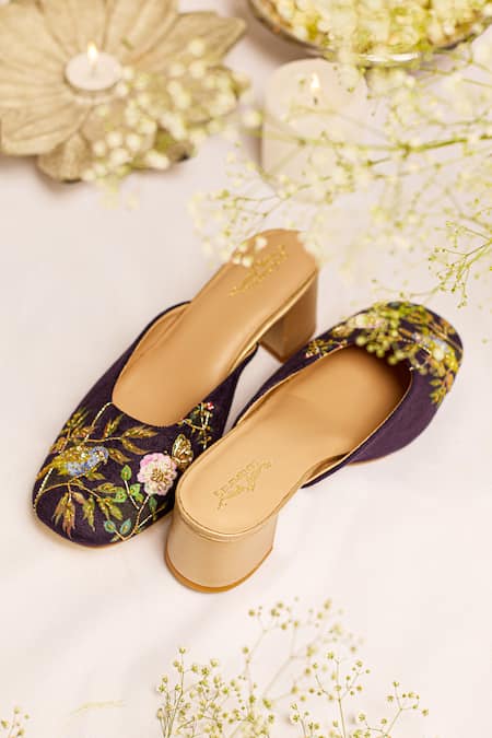 5elements_Purple Embroidery Mule Heels _at_Aza_Fashions