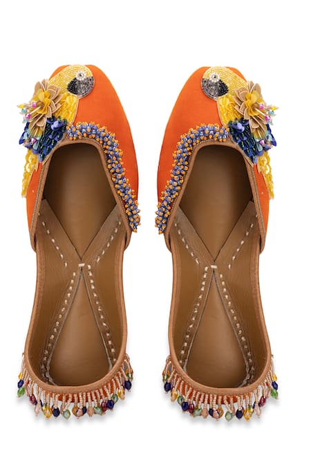 Shop 5elements Orange Mahiya Embellished Jutti at Aza Fashions Shop_5elements_Orange Mahiya Embellished Jutti _at_Aza_Fashions