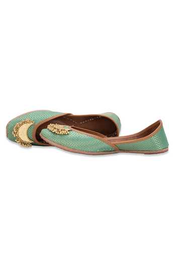 5elements_Green Designer Juttis With Embellishments _Online_at_Aza_Fashions