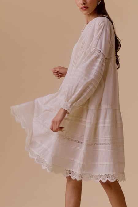 Buy Bunka White Cotton Embroidery V-neck Designer Ivory Short Dress Online at Aza Fashions Buy_Bunka_White Cotton Embroidery V-neck Designer Ivory Short Dress _Online_at_Aza_Fashions