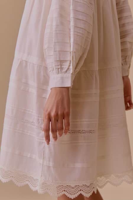 Shop Bunka White Cotton Embroidery V-neck Designer Ivory Short Dress Online at Aza Fashions Shop_Bunka_White Cotton Embroidery V-neck Designer Ivory Short Dress _Online_at_Aza_Fashions