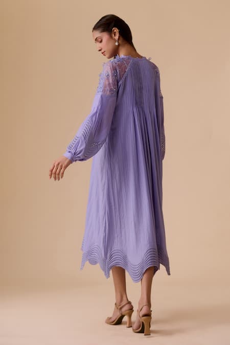 Bunka Lilac Designer Midi Dress with Belt 