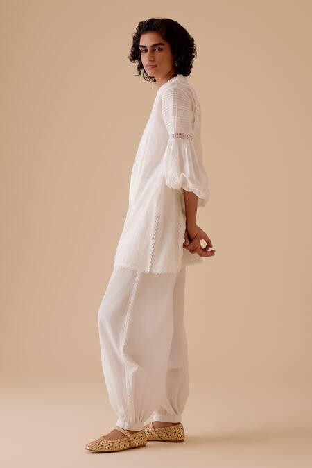 Bunka White Cotton Cecile Ivory Harem Pants Online at Aza Fashions Bunka_White Cotton Cecile Ivory Harem Pants _Online_at_Aza_Fashions