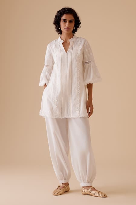 BUNKA White Cotton Cecile Ivory Harem Pants 