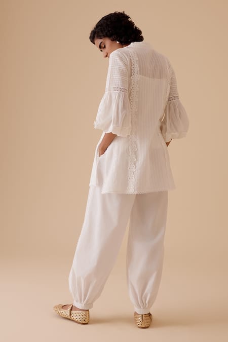 Shop Bunka White Cotton Cecile Ivory Harem Pants at Aza Fashions Shop_Bunka_White Cotton Cecile Ivory Harem Pants _at_Aza_Fashions