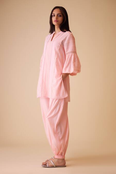 Bunka Pink Cotton Embroidery Cecile Harem Pants Online at Aza Fashions Bunka_Pink Cotton Embroidery Cecile Harem Pants _Online_at_Aza_Fashions