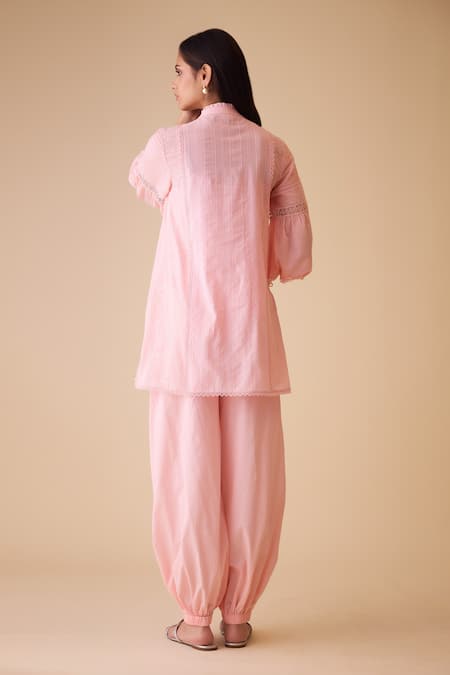 Shop Bunka Pink Cotton Embroidery Cecile Harem Pants at Aza Fashions Shop_Bunka_Pink Cotton Embroidery Cecile Harem Pants _at_Aza_Fashions