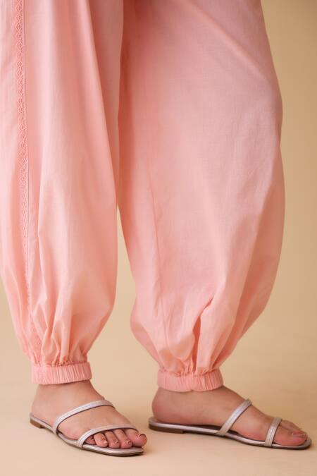 Shop Bunka Pink Cotton Embroidery Cecile Harem Pants Online at Aza Fashions Shop_Bunka_Pink Cotton Embroidery Cecile Harem Pants _Online_at_Aza_Fashions