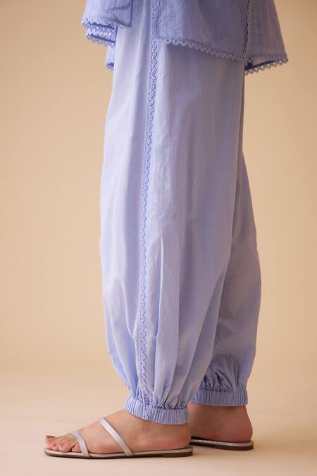 Bunka Blue Cotton Embroidery Cecile Harem Pant Online at Aza Fashions Bunka_Blue Cotton Embroidery Cecile Harem Pant _Online_at_Aza_Fashions