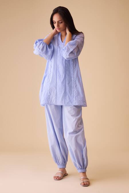 Buy Bunka Blue Cotton Embroidery Cecile Harem Pant Online at Aza Fashions Buy_Bunka_Blue Cotton Embroidery Cecile Harem Pant _Online_at_Aza_Fashions