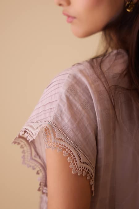 Bunka Beige Cotton Lace Round Neck Delna Designer Kurta at Aza Fashions Bunka_Beige Cotton Lace Round Neck Delna Designer Kurta _at_Aza_Fashions