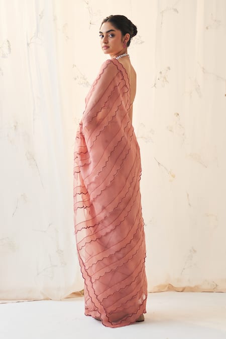 Janki India Peach Organza Saree with Chanderi Blouse 