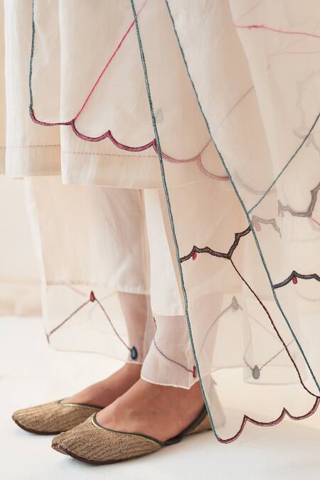 Buy Janki India Ivory Organza, Chanderi Embroidery Split V-neck Kurta Set With Dupatta Online at Aza Fashions Buy_Janki India_Ivory Organza, Chanderi Embroidery Split V-neck Kurta Set With Dupatta _Online_at_Aza_Fashions