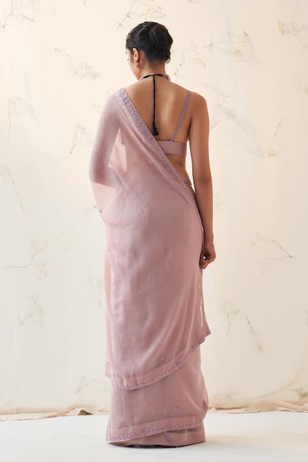 Janki India Lavender Embroidered Saree With Blouse 