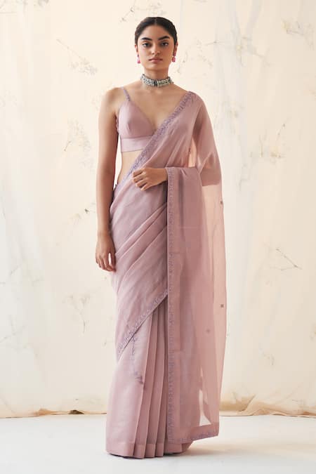 JANKI INDIA Lavender Chanderi Saree Set 
