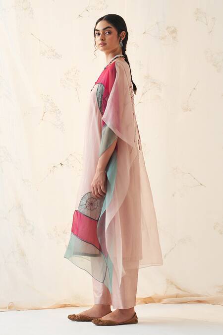 Janki India Multi Color Organza, Silk, Cotton Embroidery Round Neck Rose Gold Kaftan Set Online at Aza Fashions Janki India_Multi Color Organza, Silk, Cotton Embroidery Round Neck Rose Gold Kaftan Set _Online_at_Aza_Fashions
