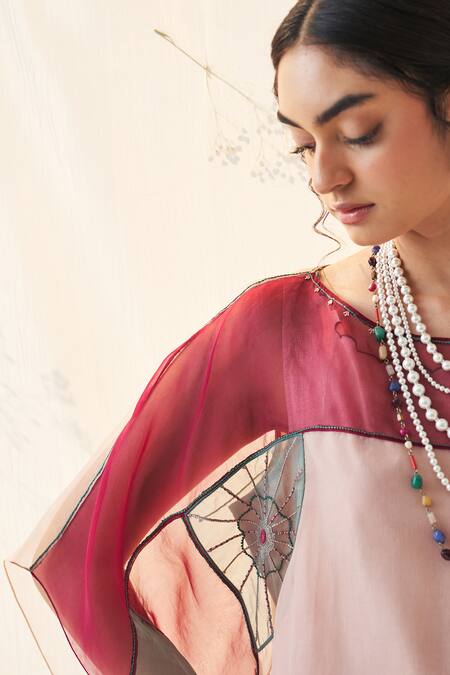 Buy Janki India Multi Color Organza, Silk, Cotton Embroidery Round Neck Rose Gold Kaftan Set Online at Aza Fashions Buy_Janki India_Multi Color Organza, Silk, Cotton Embroidery Round Neck Rose Gold Kaftan Set _Online_at_Aza_Fashions