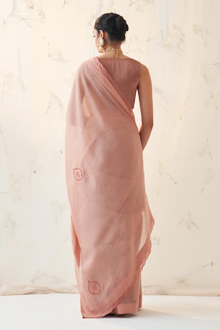 Janki India Peach Embroidered Saree With Blouse 