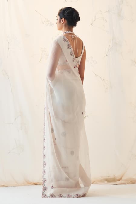 Janki India Ivory Embroidered Saree With Blouse 