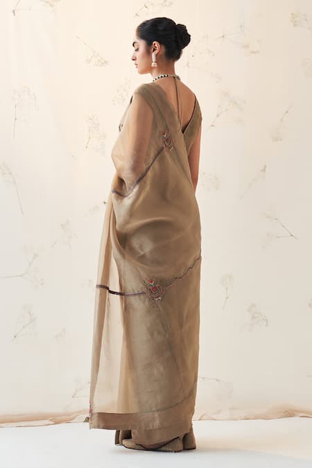 Janki India Champagne Organza Saree with Blouse 