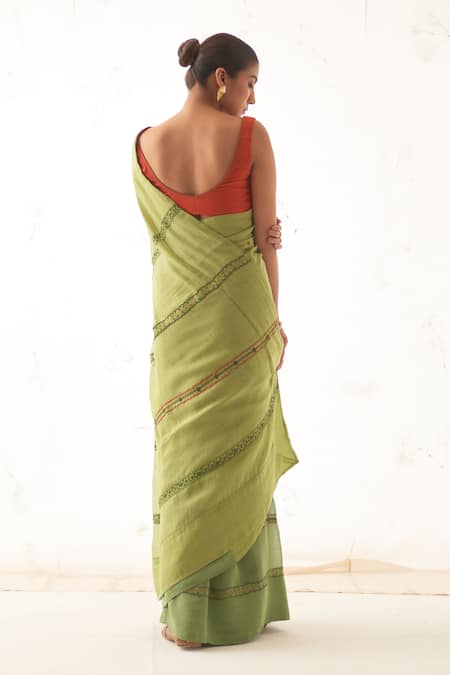 Janki India Green Chanderi Saree Set 