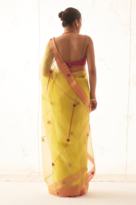 Janki India Yellow Organza Saree with Blouse 