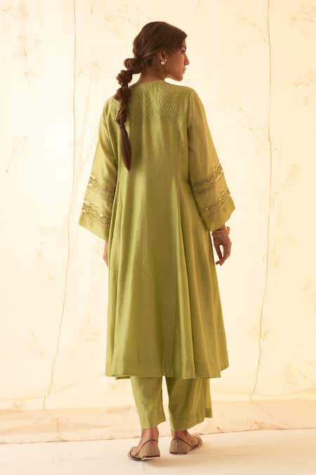 Janki India Lime Green Embroidered Kurta Set 