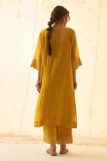 Janki India Yellow Tonal Embroidery Kurta Set 
