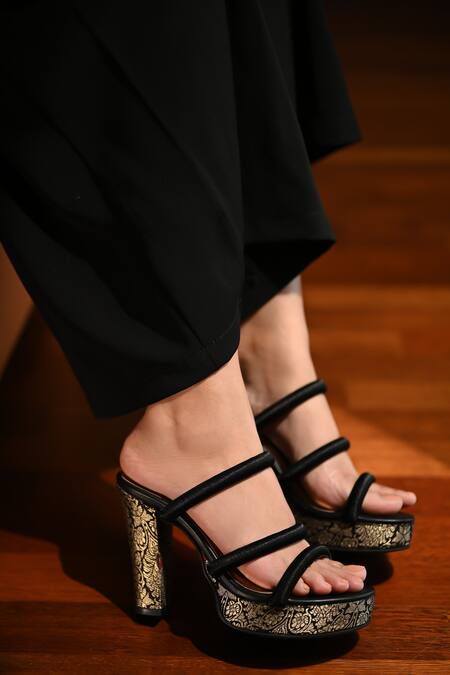 Shop_Miraki_Black Three Strap Heels _Online_at_Aza_Fashions