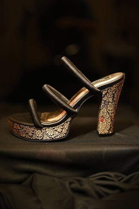 Miraki_Black Three Strap Heels _at_Aza_Fashions