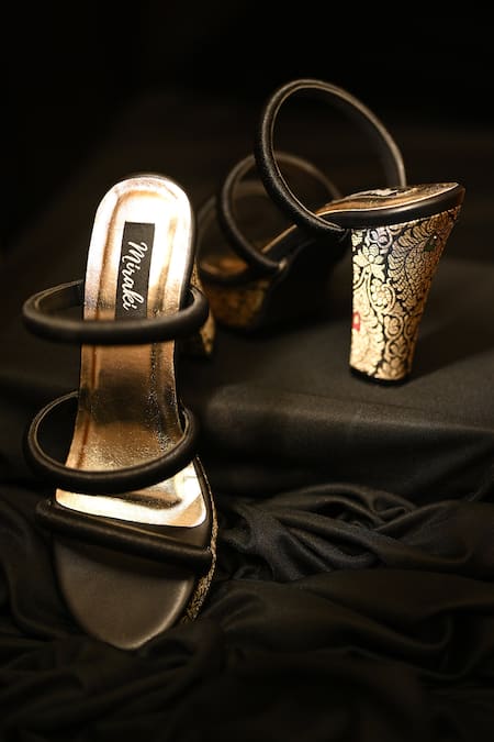 Miraki Black Three Strap Heels 