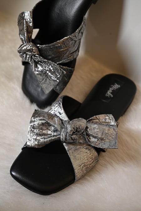 Buy_Miraki_Gray Bow Slide Flats _Online_at_Aza_Fashions