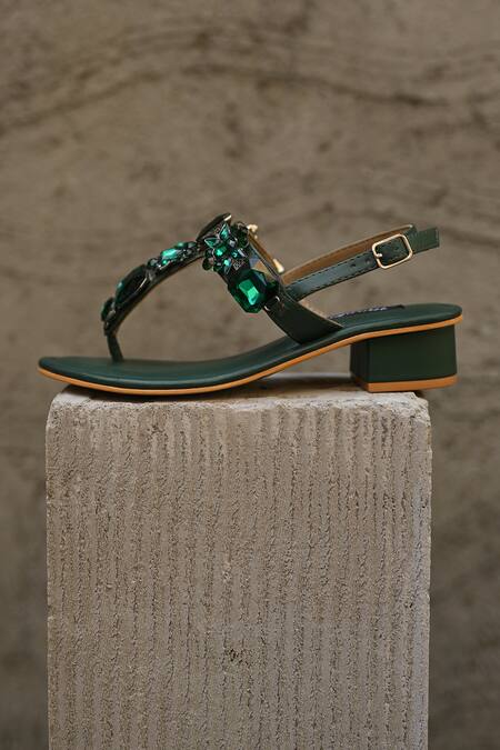 Buy_Miraki_Green Stones Embellished Heels _Online_at_Aza_Fashions