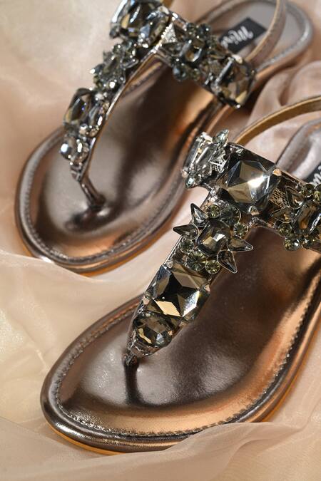 Buy_Miraki_Silver Crystals, Stones Embellished Gun Metal Heels _Online_at_Aza_Fashions