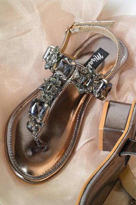 Shop_Miraki_Silver Crystals, Stones Embellished Gun Metal Heels _Online_at_Aza_Fashions