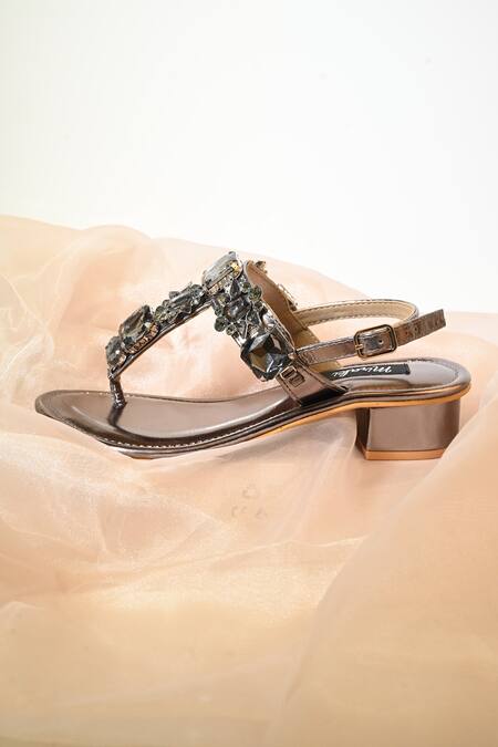 Miraki_Silver Crystals, Stones Embellished Gun Metal Heels _at_Aza_Fashions