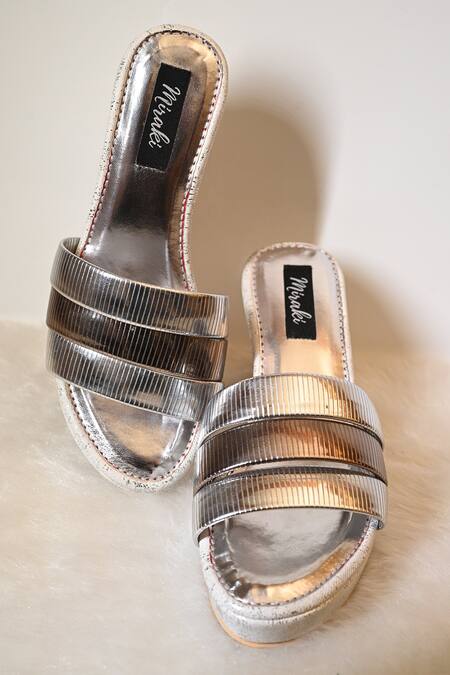Shop_Miraki_Silver Slip-on Metallic Wedges _Online_at_Aza_Fashions