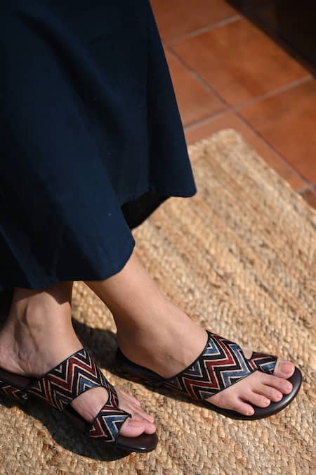 Miraki_Brown Printed Slide In Flats _Online_at_Aza_Fashions