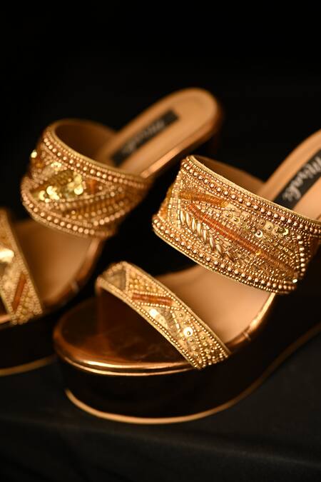 Shop_Miraki_Gold Beads Dual Strap Handwork Wedges 