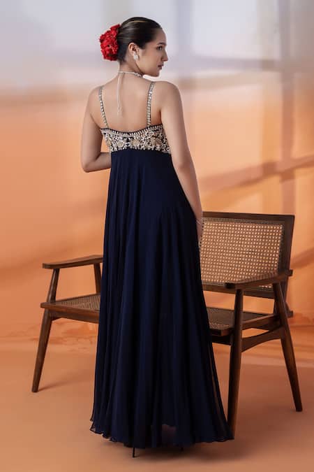 Raj Arora Navy Georgette Mirror Anarkali Set 