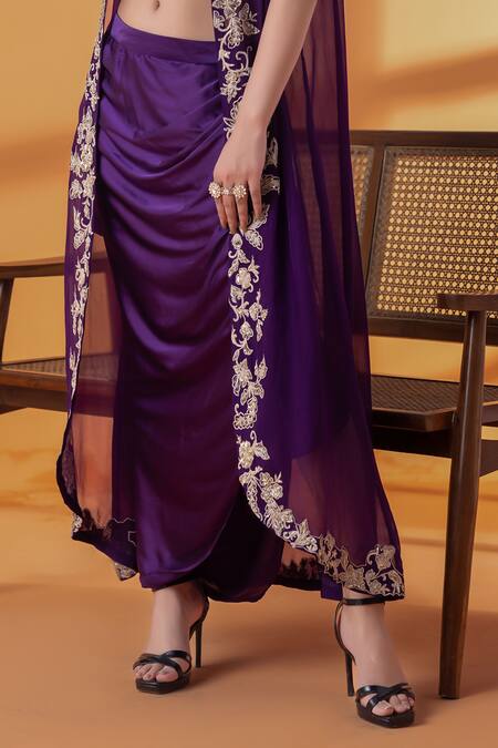 Raj Arora Purple Cut Work Round Neck Crepe And Organza Embellished Set Online at Aza Fashions Raj Arora_Purple Cut Work Round Neck Crepe And Organza Embellished Set _Online_at_Aza_Fashions