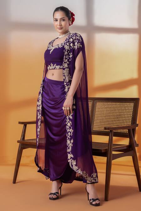 Buy Raj Arora Purple Cut Work Round Neck Crepe And Organza Embellished Set Online at Aza Fashions Buy_Raj Arora_Purple Cut Work Round Neck Crepe And Organza Embellished Set _Online_at_Aza_Fashions