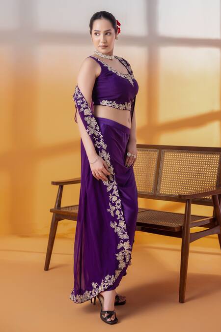 Raj Arora Purple Cut Work Round Neck Crepe And Organza Embellished Set at Aza Fashions Raj Arora_Purple Cut Work Round Neck Crepe And Organza Embellished Set _at_Aza_Fashions