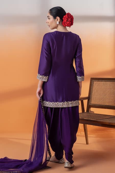 Raj Arora Purple Dapka Embellished Dhoti Set 