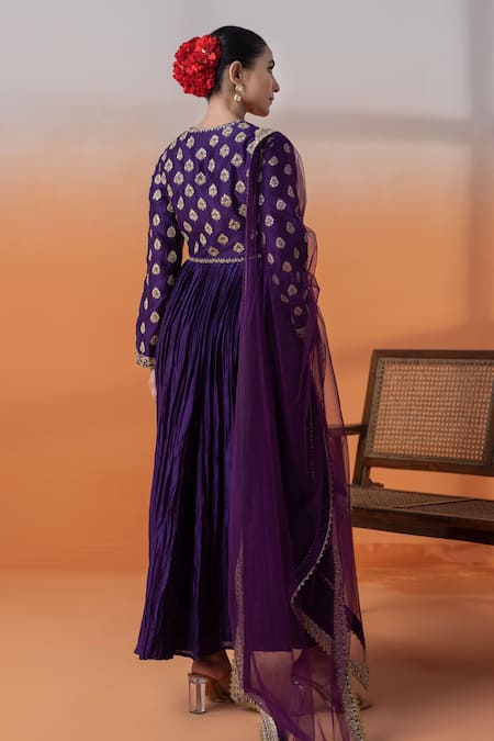 Raj Arora Purple Chanderi Embellished Anarkali Set 