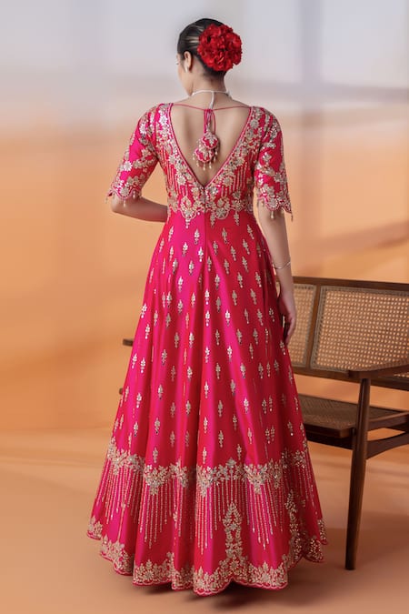 Raj Arora Hot Pink Silk Gota Patti Anarkali Set 
