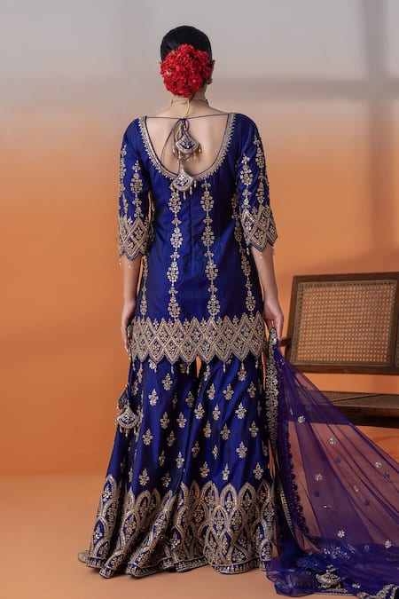 Raj Arora Purple Silk Applique Sharara Set 