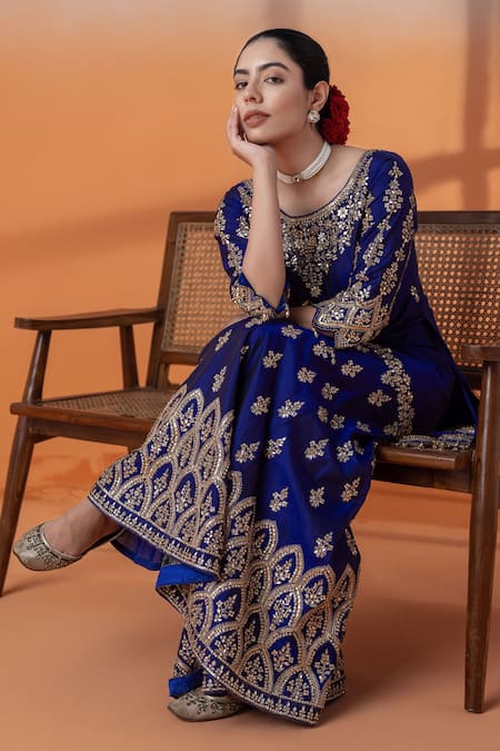 Shop Raj Arora Purple Georgette, Net Embroidery, Sequins, Crystals Silk Applique Sharara Set Online at Aza Fashions Shop_Raj Arora_Purple Georgette, Net Embroidery, Sequins, Crystals Silk Applique Sharara Set _Online_at_Aza_Fashions