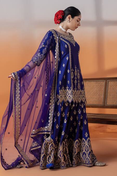 Raj Arora Purple Georgette, Net Embroidery, Sequins, Crystals Silk Applique Sharara Set at Aza Fashions Raj Arora_Purple Georgette, Net Embroidery, Sequins, Crystals Silk Applique Sharara Set _at_Aza_Fashions