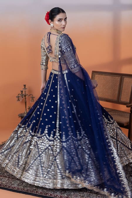 Raj Arora Navy Applique & Cut Dana Embellished Lehenga Set 